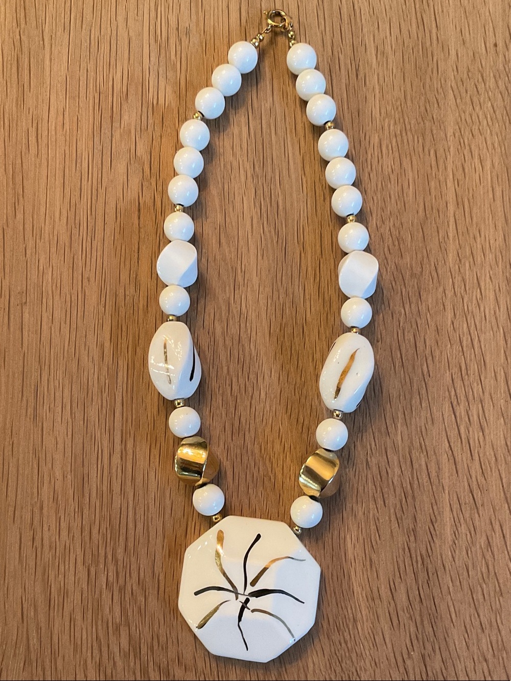 Hand painted Japanese Beaded Abstract Flower Design Statement Necklace